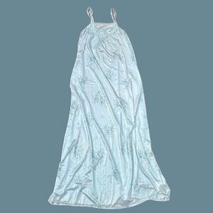 Vintage Baby Blue Floral Nightgown // 90s Cinderella nylon night dress